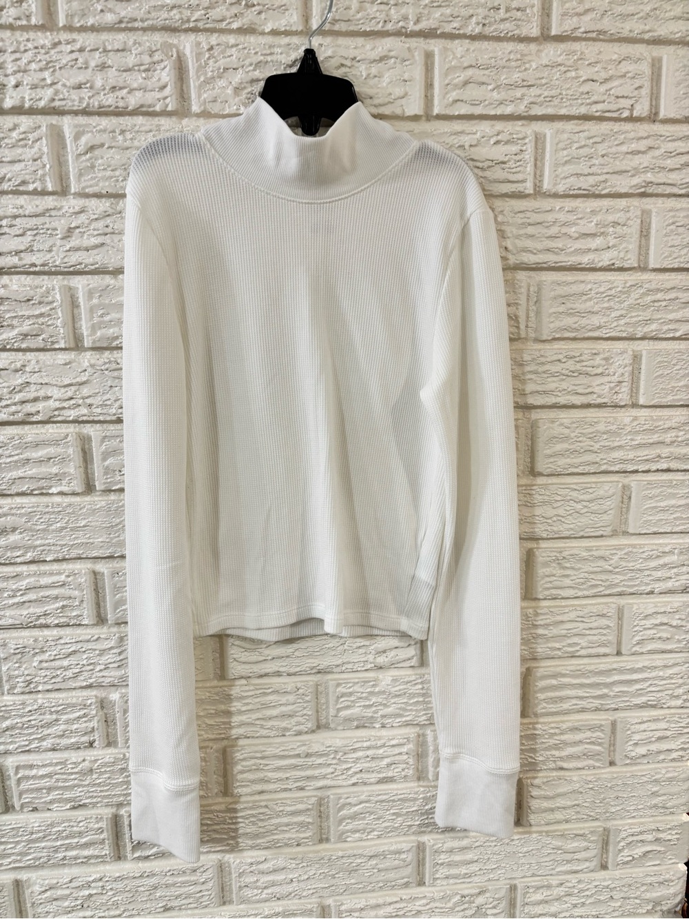 American Eagle White Waffle Knit Mock Neck Long Sleeve Top - Size Small